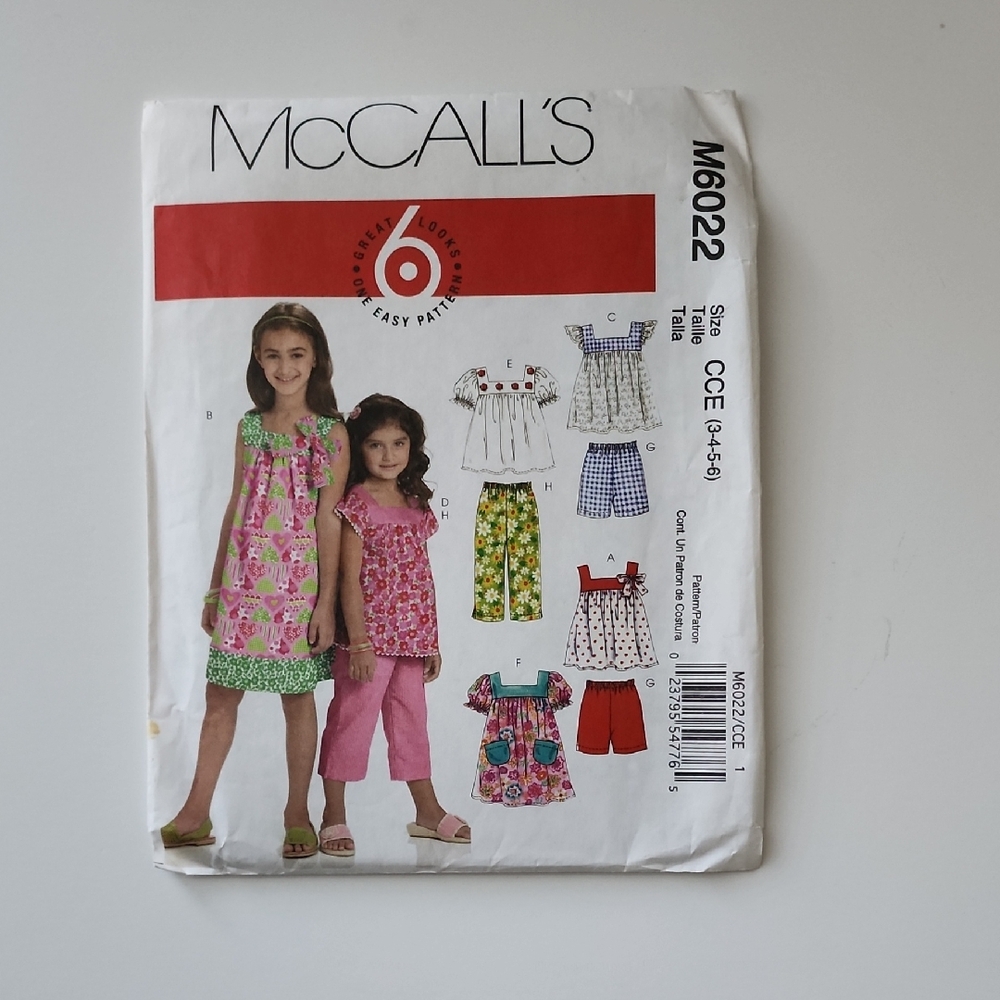 McCall's M6022 Children Girls' Dress Shorts Pants Top Sewing Pattern UNCUT